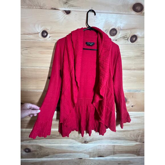 Women's Etcetera Red open font waterfall knit cardigan sweater Size Small. - Picture 4 of 10